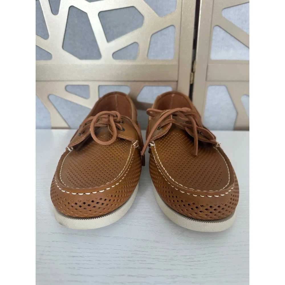 Tommy Hilfiger Mens Tan Perforated Leather Oxford Boat Shoes Size 13 Loafers